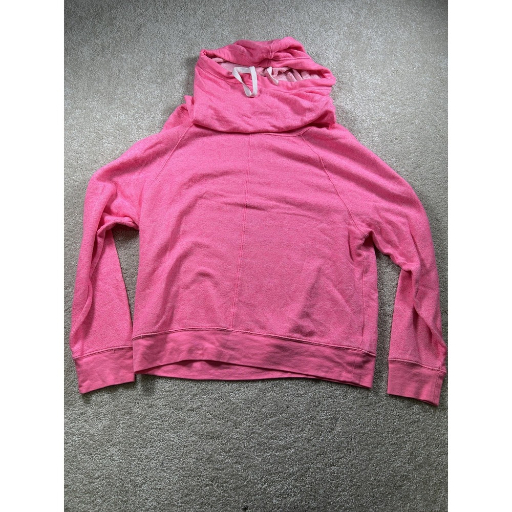 SO Pullover Sweater Womens Large Pink Funnel Neck Cowl Drawstring Lounge Cozy